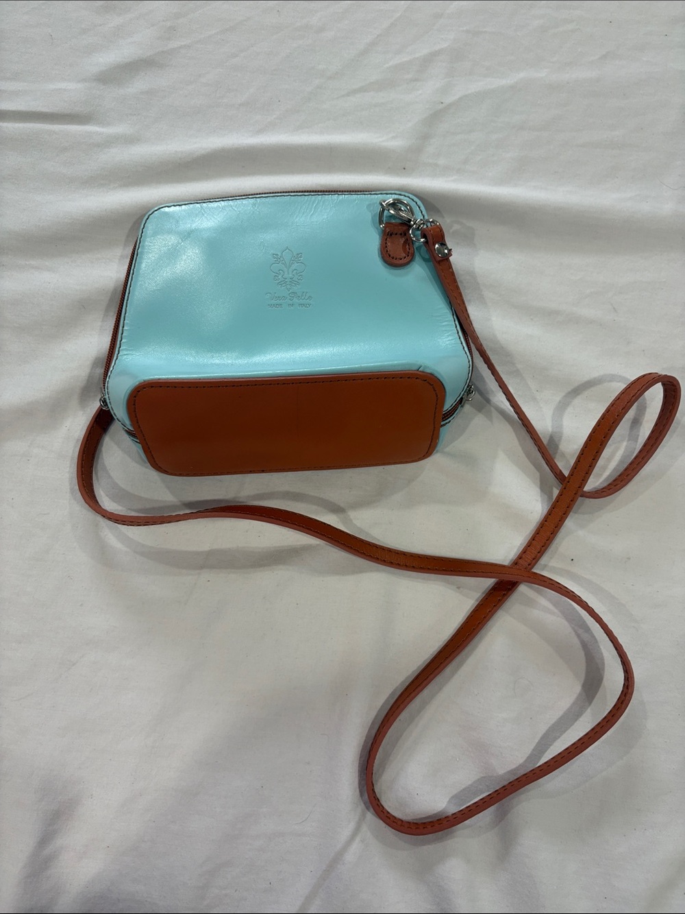 Vera Pelle Aqua and Brown Leather Crossbody